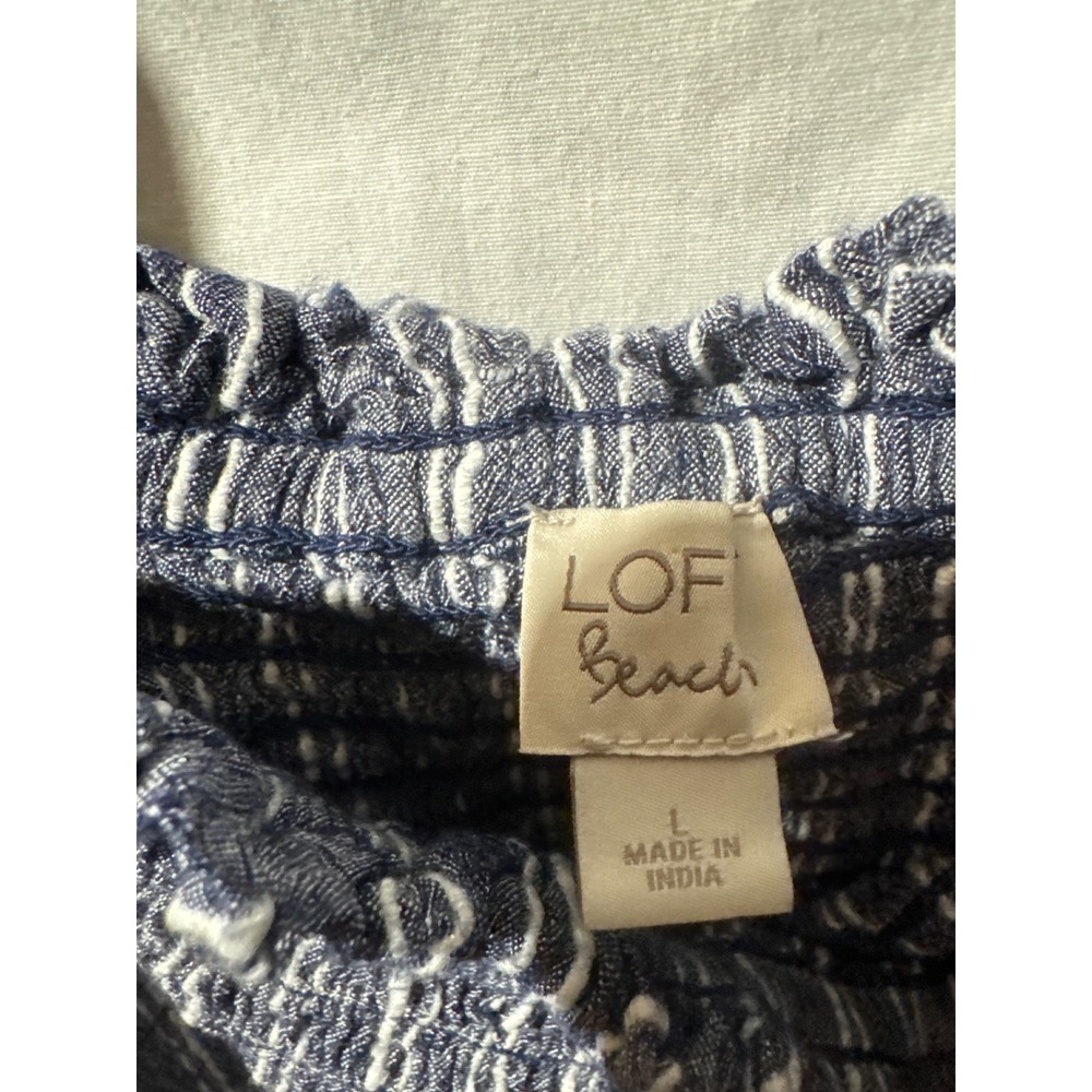 LOFT Beach Women Blue White Striped Smocked Peplum Tank Top Size L Large - Picture 2 of 2